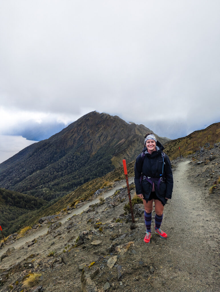Carolyn on a hike on Kepler Track